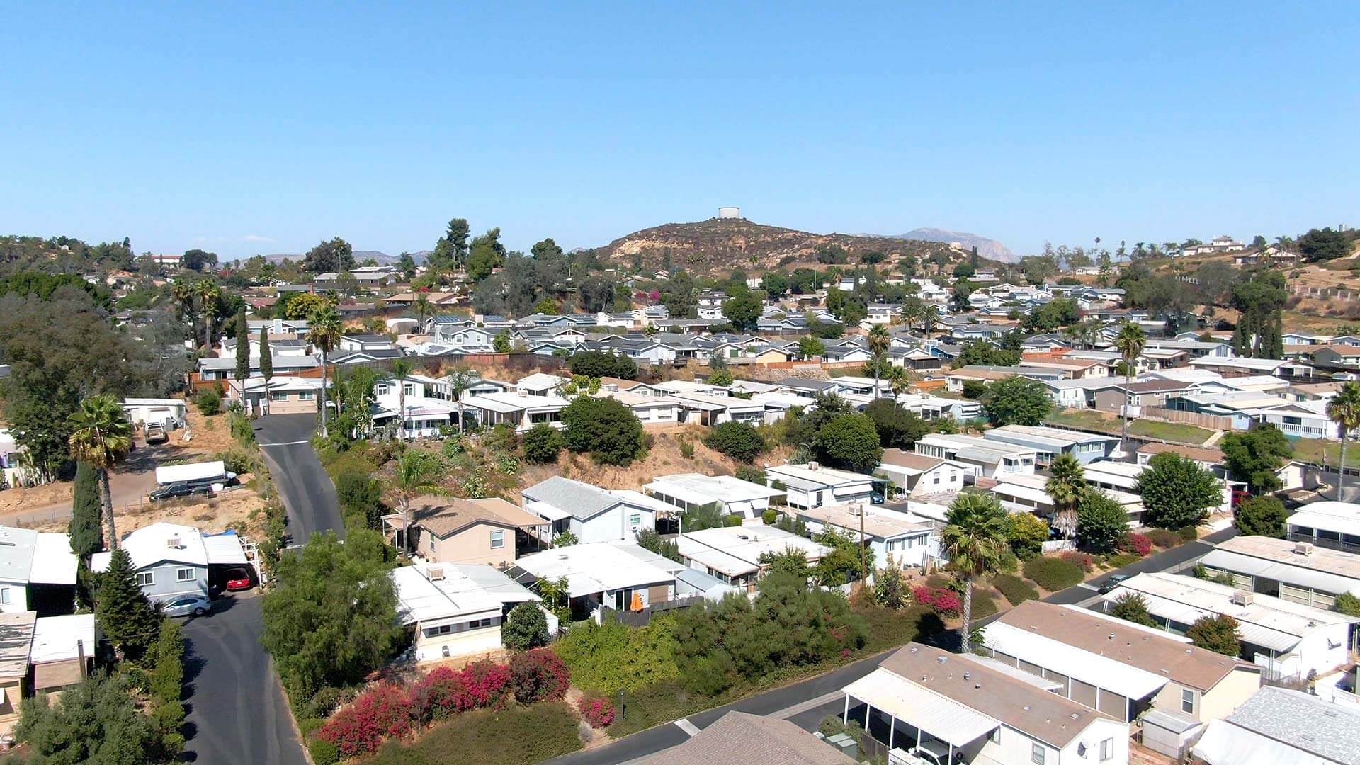 an overhead drone view of the knolls mobile home-park el cajon